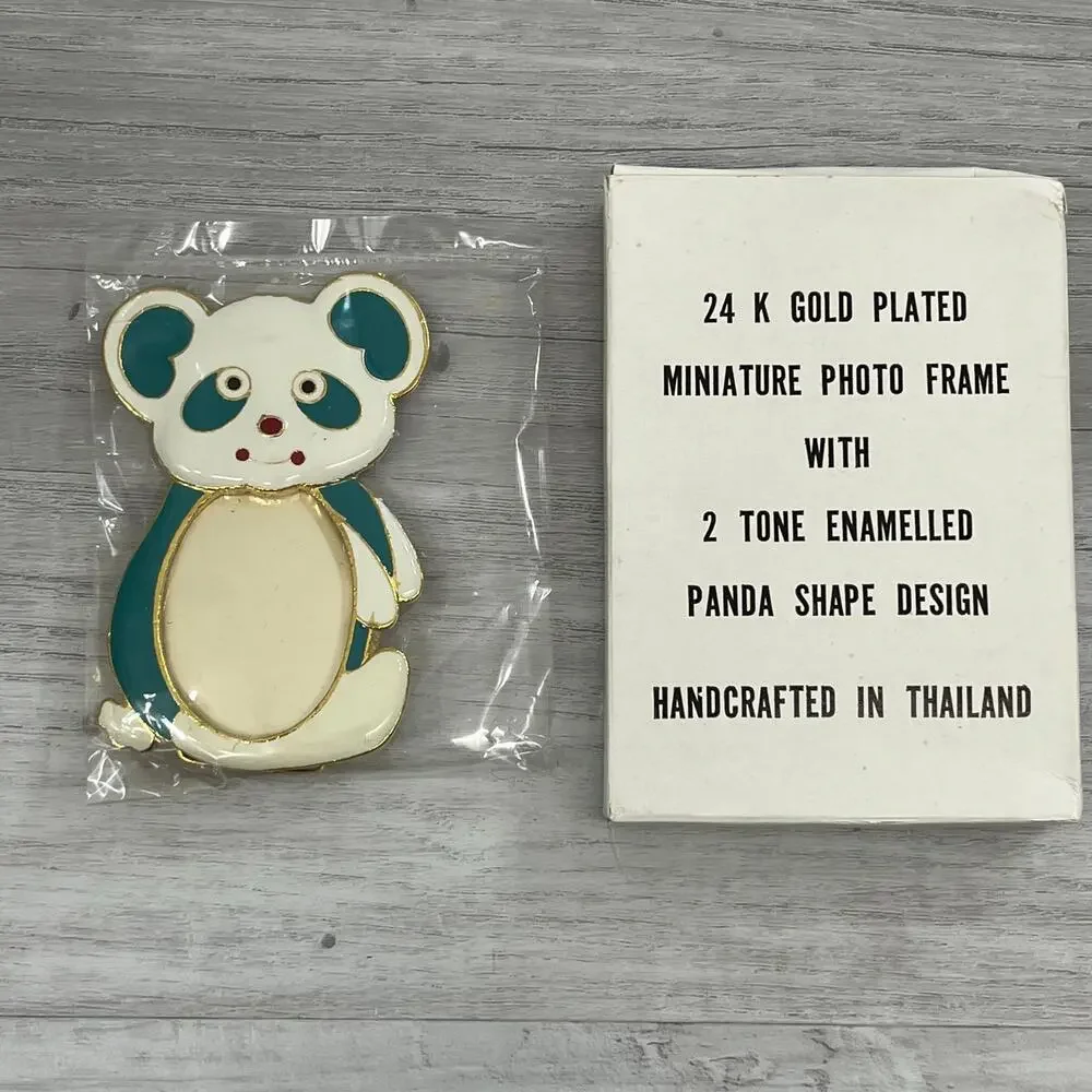 Vintage 24K Gold Plated 2 Toned Enameled Panda Bear Shape Mini 3